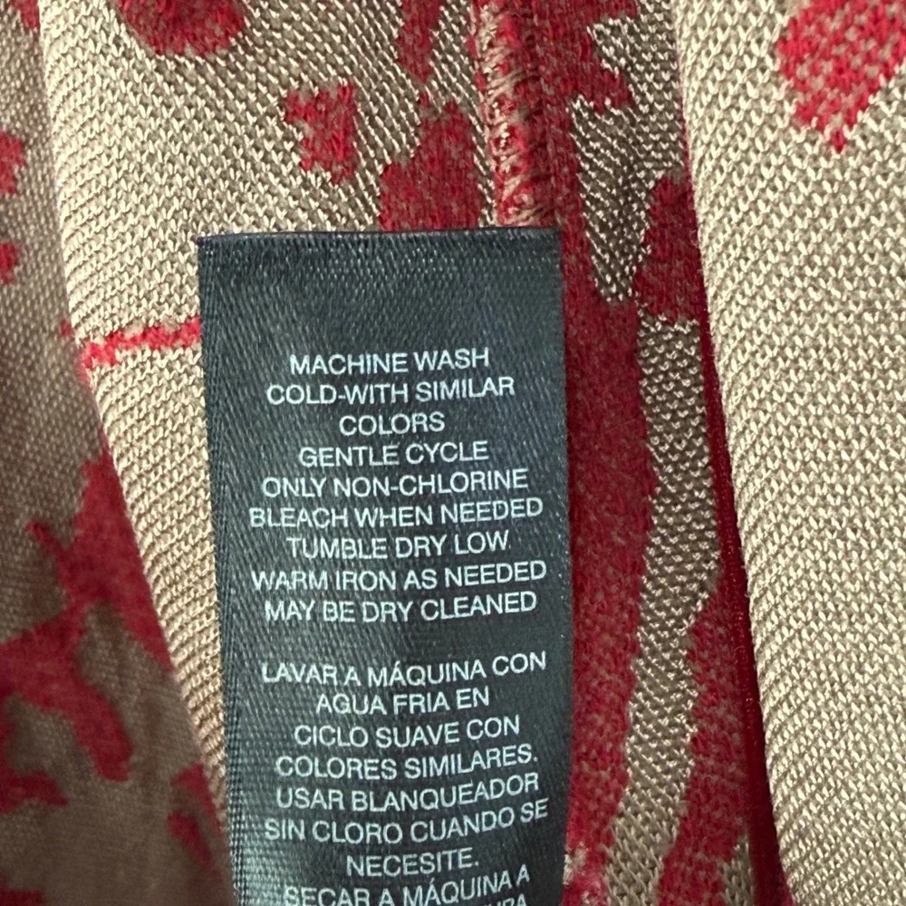 Chico's Travelers Exploded Floral Textured Open Cardigan Sz M Red Gold Old Money